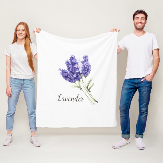 Lavender Flowers Watercolor Fleece Blanket (In Situ)