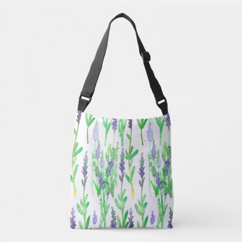 Lavender Flowers Watercolor Herbs Plants Crossbody Bag