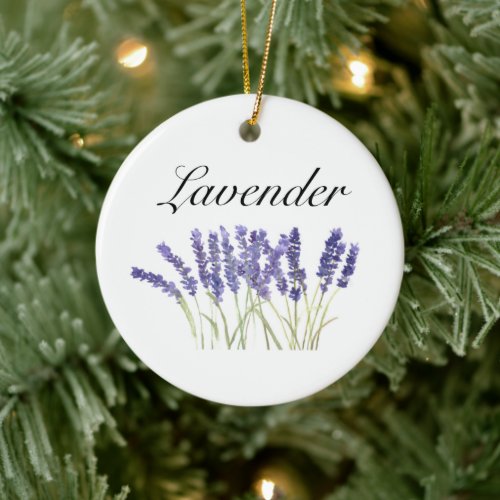 Lavender flowers watercolor herbs purple chic ceramic ornament