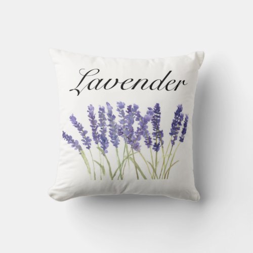 Lavender flowers watercolor herbs purple chic thro throw pillow