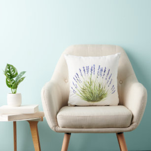 Lavender flowers watercolor herbs purple elegant throw pillow