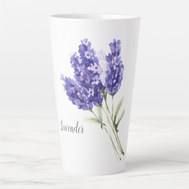 Lavender Flowers Watercolor Latte Mug (Front)