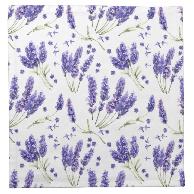 Lavender Flowers Watercolor  Pattern Cloth Napkin (Front)