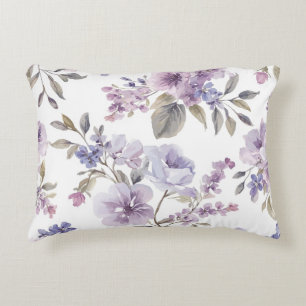 Lavender Flowers Watercolor Purple Botanical Accent Pillow