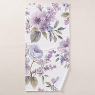 Lavender Flowers Watercolor Purple Botanical Bath Towel