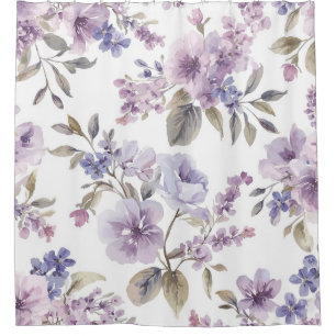 Lavender Flowers Watercolor Purple Botanical Shower Curtain
