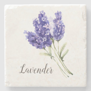 Lavender Flowers Watercolor Stone Coaster