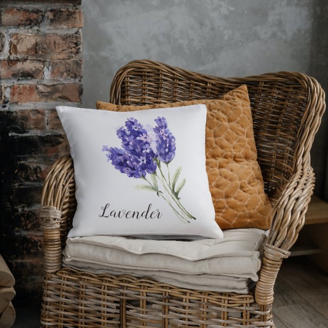Lavender Flowers Watercolor Throw Pillow (Creator Uploaded)