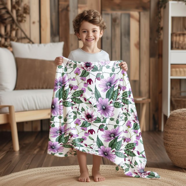 Lavender flowers with green leaves pattern sherpa blanket (Creator Uploaded)