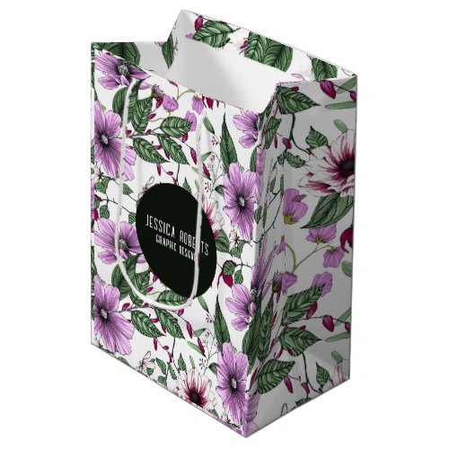 Lavender flowers with green leaves seamless patter medium gift bag