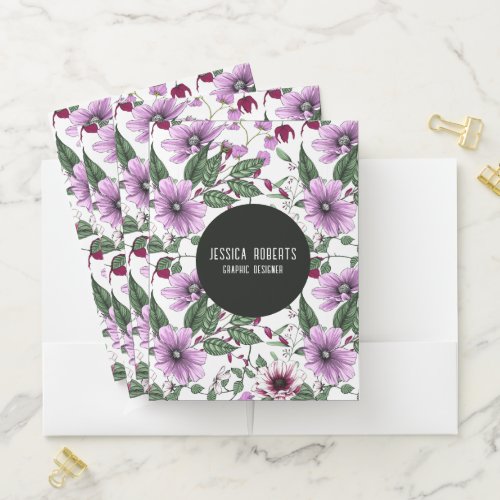 Lavender flowers with green leaves seamless patter pocket folder