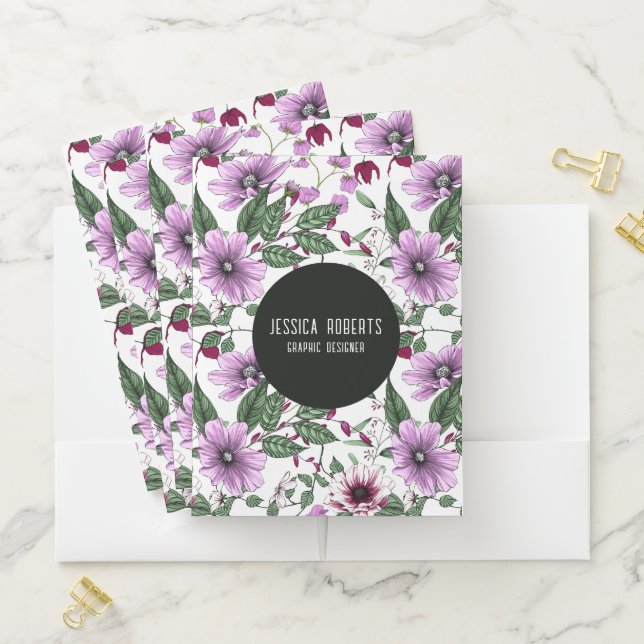 Lavender flowers with green leaves seamless patter pocket folder (In Situ)