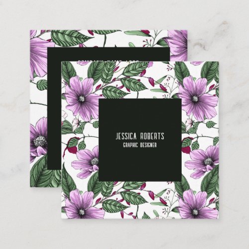 Lavender flowers with green leaves seamless patter square business card