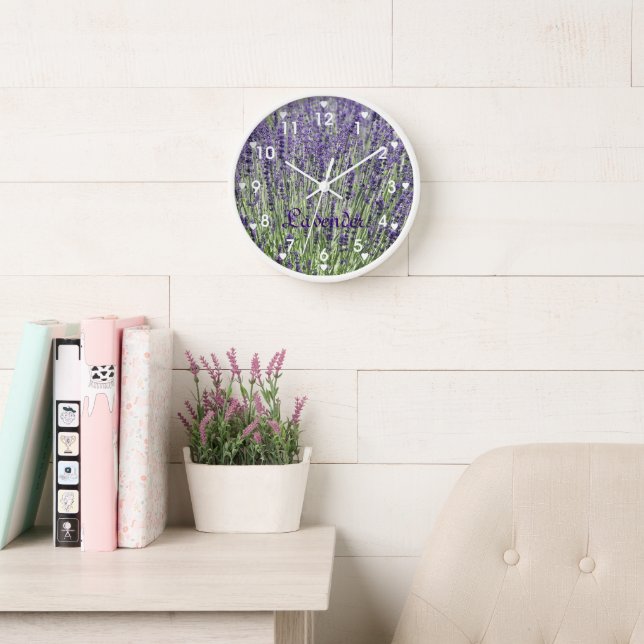 Lavender Flowers with Heart Symbols Floral Wall Clock (Reading Room)
