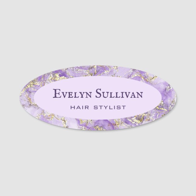 Lavender Fluid Marble Name Tag (Front)