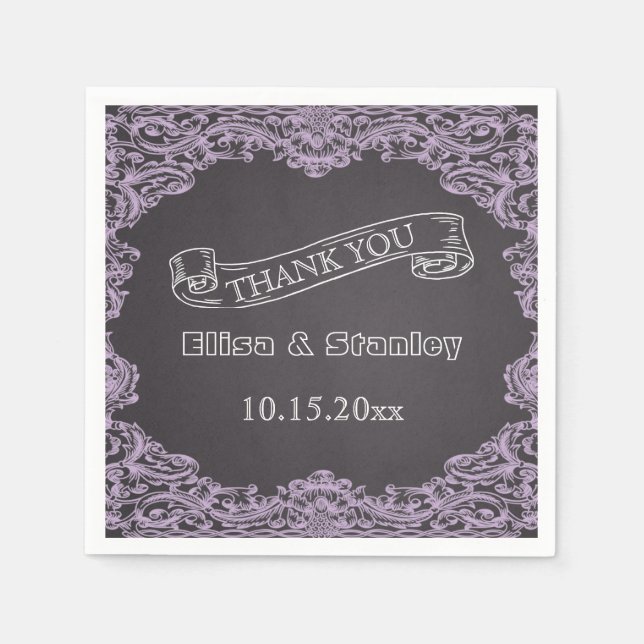 Lavender frame and chalkboard wedding Thank You Napkins (Front)