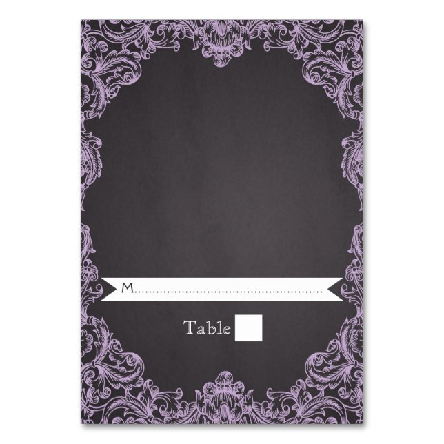 Lavender frame & chalkboard wedding escort card (Front)