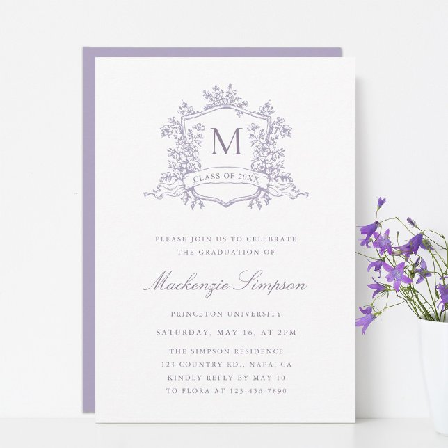 Lavender French Crest Graduation Party Invitation (Creator Uploaded)