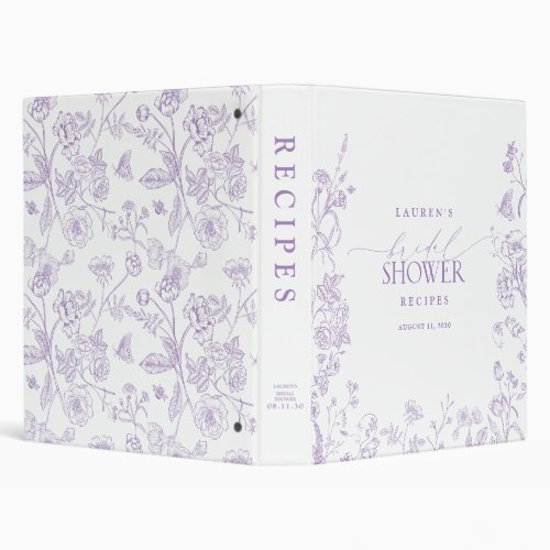Lavender French Victorian Bridal Shower Recipe 3 Ring Binder