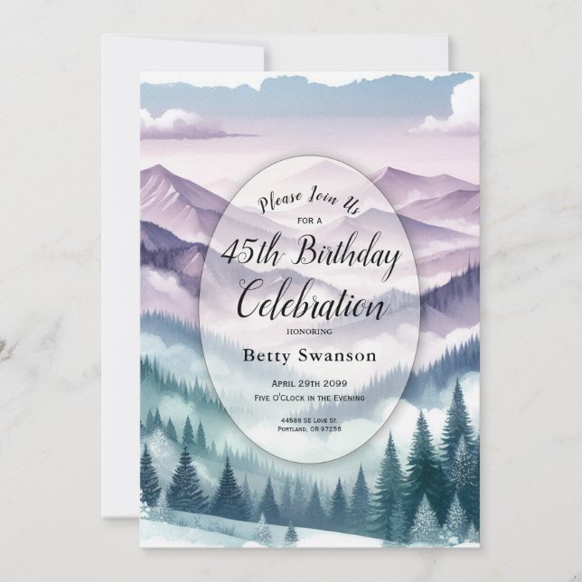 Lavender Frost in the Alpine Mist Custom Year Invitation (Front)