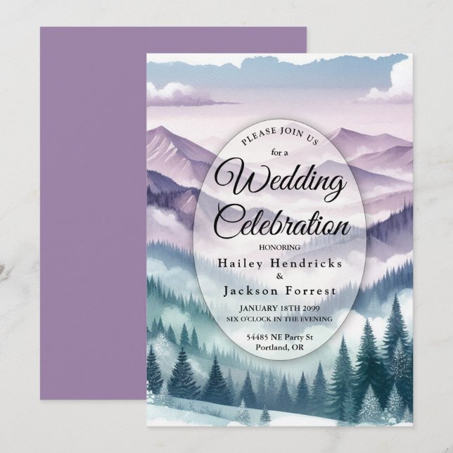 Lavender Frost in the Alpine Mist Wedding Invitation (Front/Back)