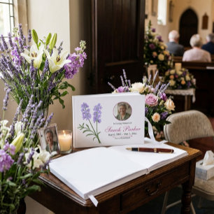Lavender Funeral Guest Book with Photo