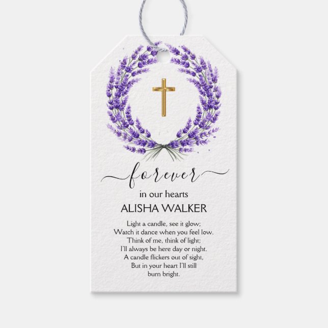 Lavender Funeral Memorial Gift Tags (Front)