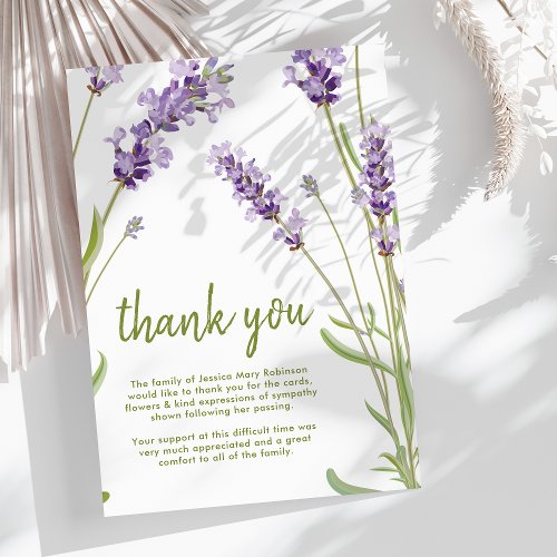 Lavender Funeral Memorial Thank You Card