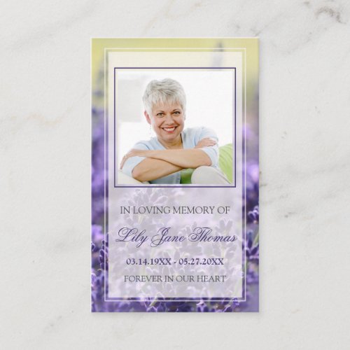Lavender Funeral Prayer Cards  In Loving Memory