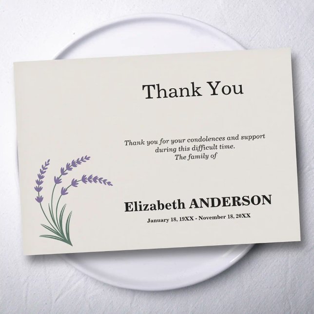 Lavender Funeral Thank You Card (Lavender Funeral Thank You Card)