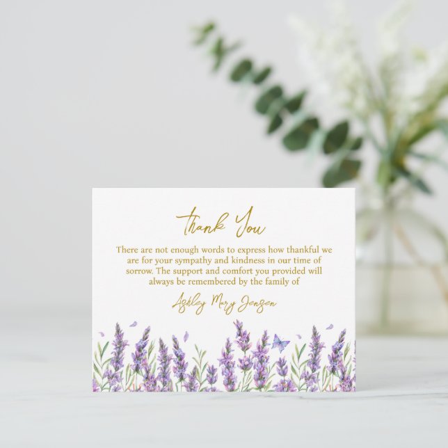 Lavender Funeral Thank You Card Bereavement (Standing Front)