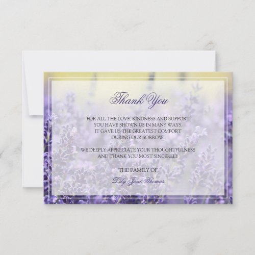 Lavender Funeral Thank You Card  Memorial Card