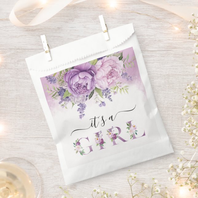 Lavender Garden Flowers Girl Baby Shower Favor Bag (Clipped)