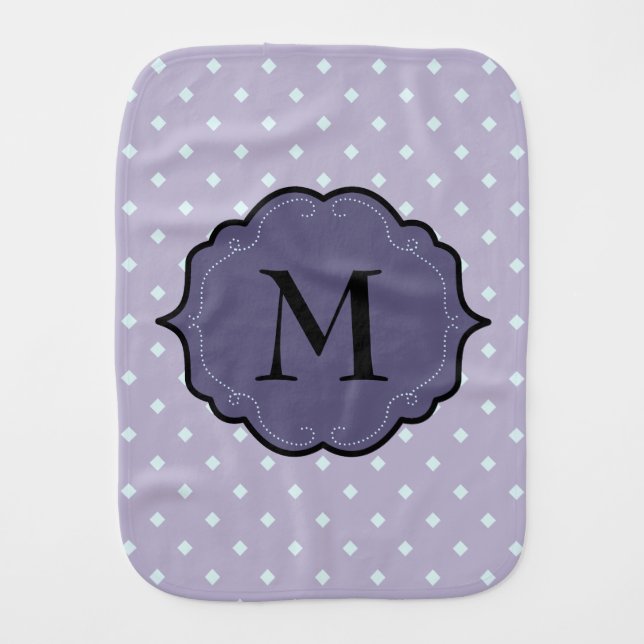 Lavender Geometric Dots Purple Monogram Banner Burp Cloth (Front)