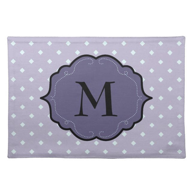 Lavender Geometric Dots Purple Monogram Banner Placemat (Front)