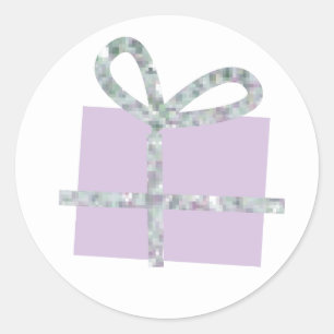 Lavender Gift Box with Faux Silver Ribbon Classic Round Sticker
