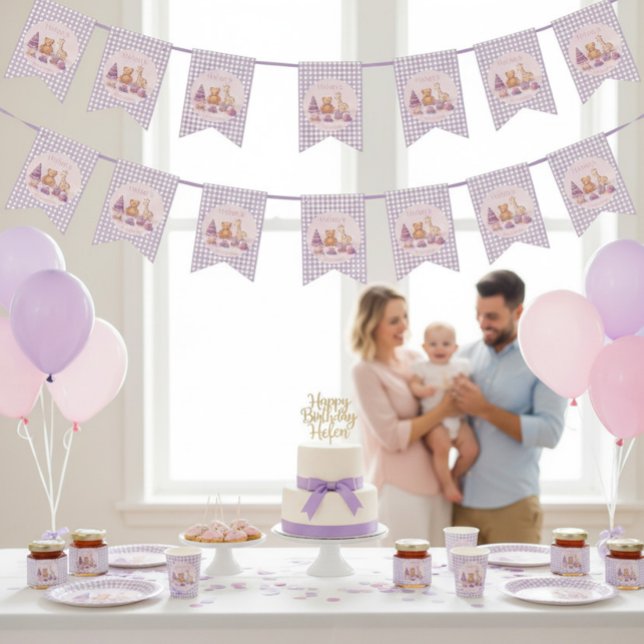 Lavender Gingham 1st Birthday Bunting Flags (Creator Uploaded)