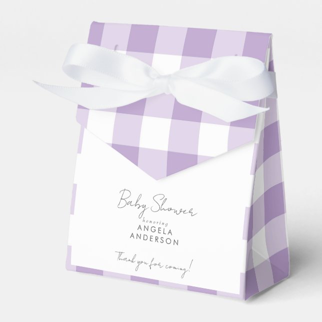 Lavender Gingham Baby Shower Thank You Favor Boxes (Front Side)