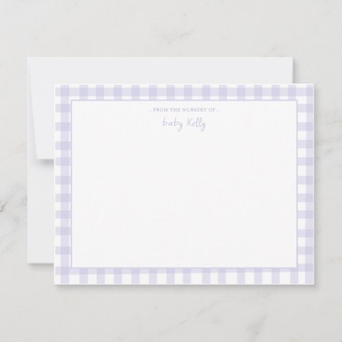 Lavender Gingham check Personalized Flat Thank You