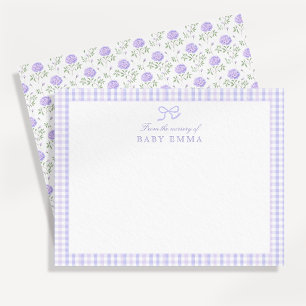 Lavender Gingham & Floral Baby Note Card 