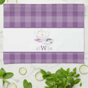 Lavender Gingham Monogrammed Tea Party Kitchen Towel