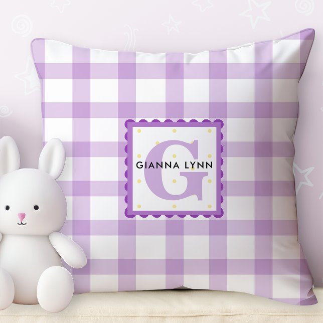 Lavender Gingham Monogrammed Throw Pillow (Creator Uploaded)