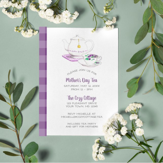 Lavender Gingham Mother's Day Tea Party Invitation (Creator Uploaded)