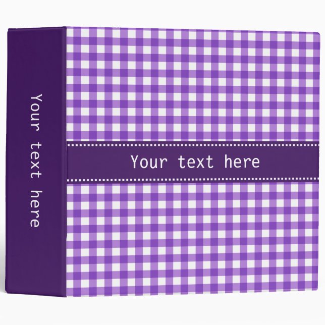 Lavender Gingham Pattern 3 Ring Binder (Front/Spine)