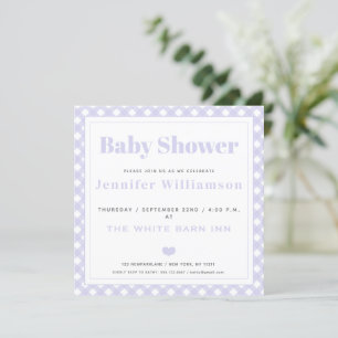 Lavender Gingham Pattern Baby Shower Invitation