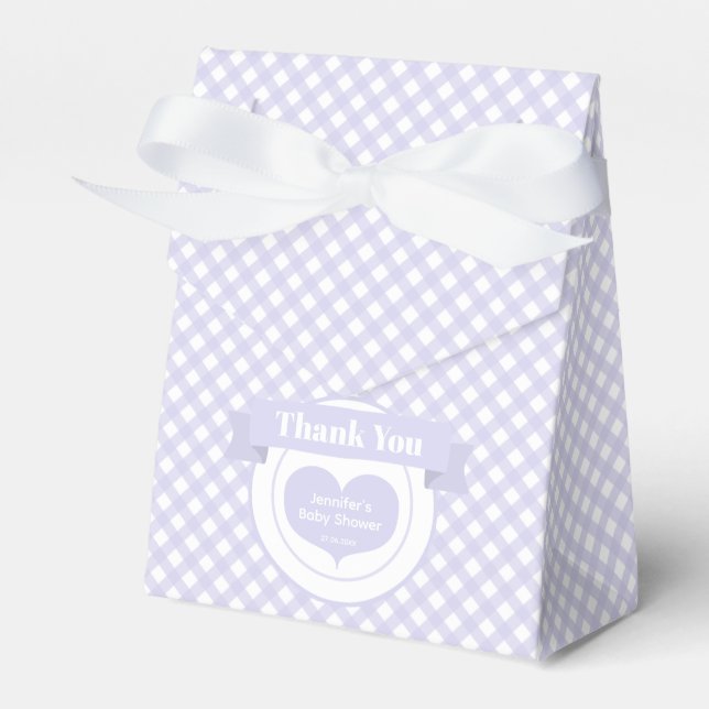 Lavender Gingham Pattern Baby Shower Thank You  Favor Boxes (Front Side)