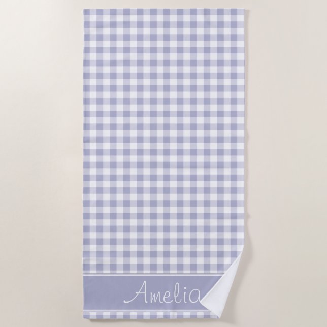 Lavender Gingham Pattern | Personalized Beach Towel (Front)