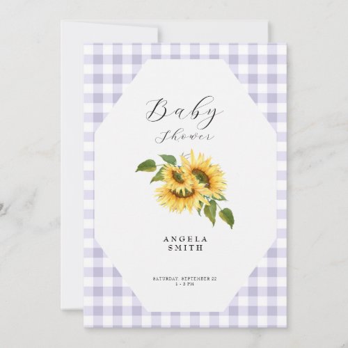 Lavender Gingham Sunflower Generic Baby Shower Invitation