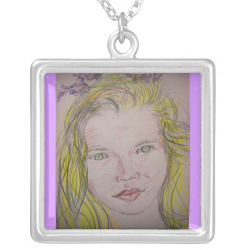 lavender girl silver plated necklace