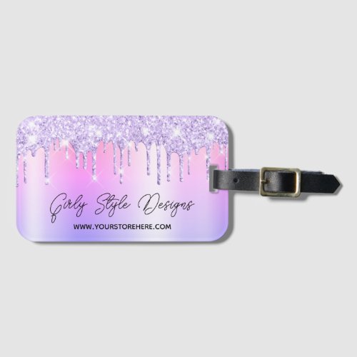 Lavender Glitter Drips Multi Ombre Online Store Luggage Tag